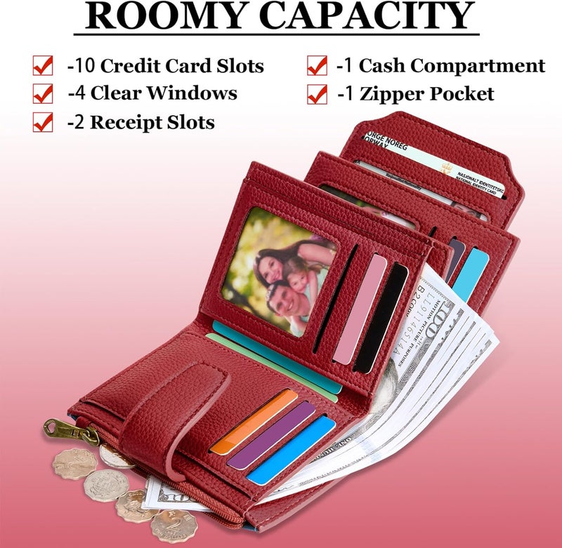 Airkit Small Wallet Women RFID Blocking Soft Leather Bifold Compact Card Holder Wallet for Women with Zipper Coin Pocket 4 ID Window - Image 3